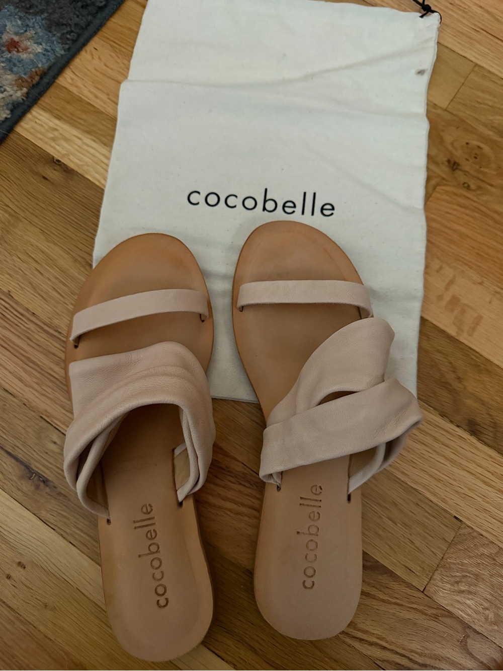 Cocobelle Women's Beige Pinkish Leather Slide Sandals w/Dust Bag